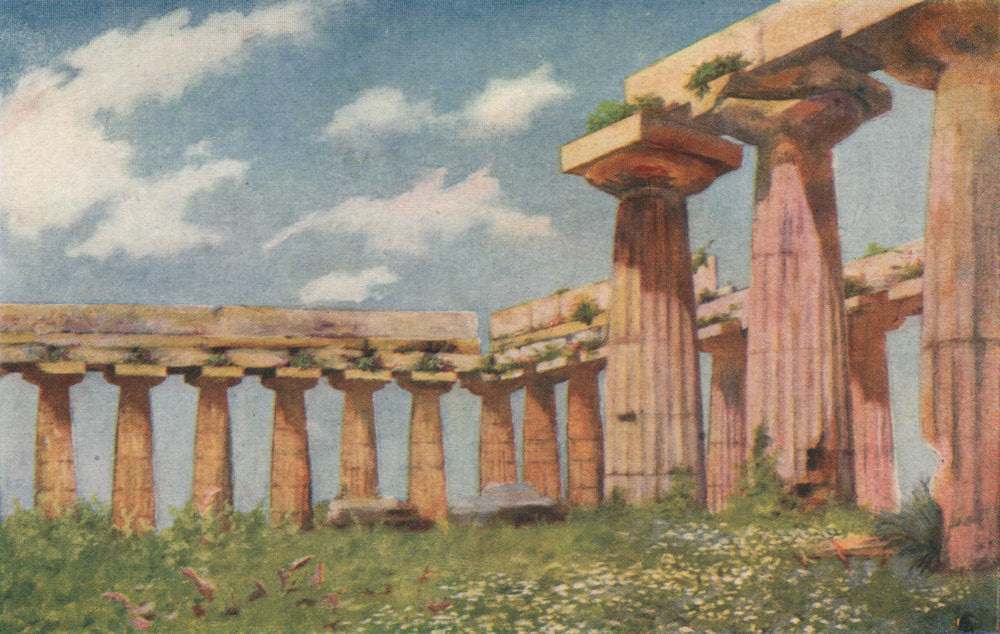 'Basilica of Paestum' by Augustine Fitzgerald. Italy 1904 old antique print